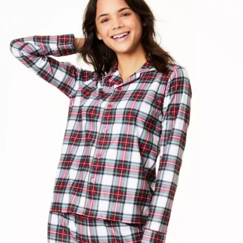 Family Pajamas Cotton Knit Pajama Top Stewart Plaid XXL Red 2XL